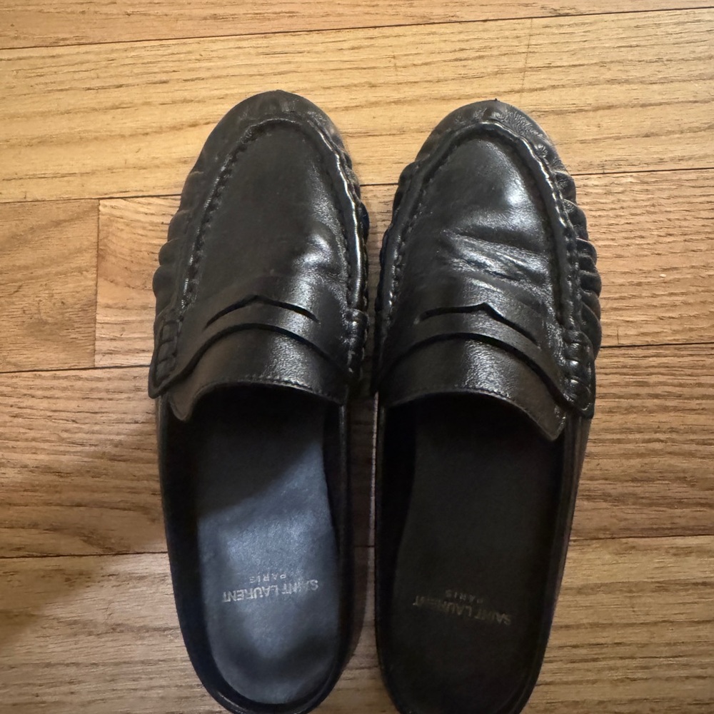 Saint Laurent Black Leather Mules